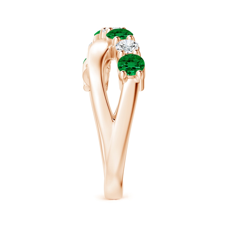 3.5mm Labgrown Lab-Grown Round Emerald and Diamond Crossover Ring in 18K Rose Gold side 299