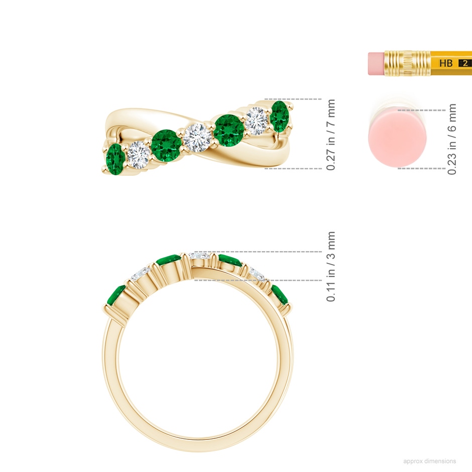 3.5mm Labgrown Lab-Grown Round Emerald and Diamond Crossover Ring in 18K Yellow Gold ruler