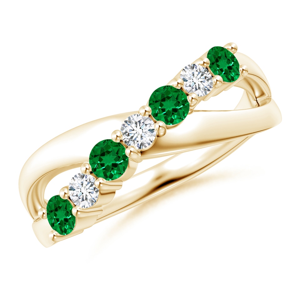 3mm Labgrown Lab-Grown Round Emerald and Diamond Crossover Ring in Yellow Gold 