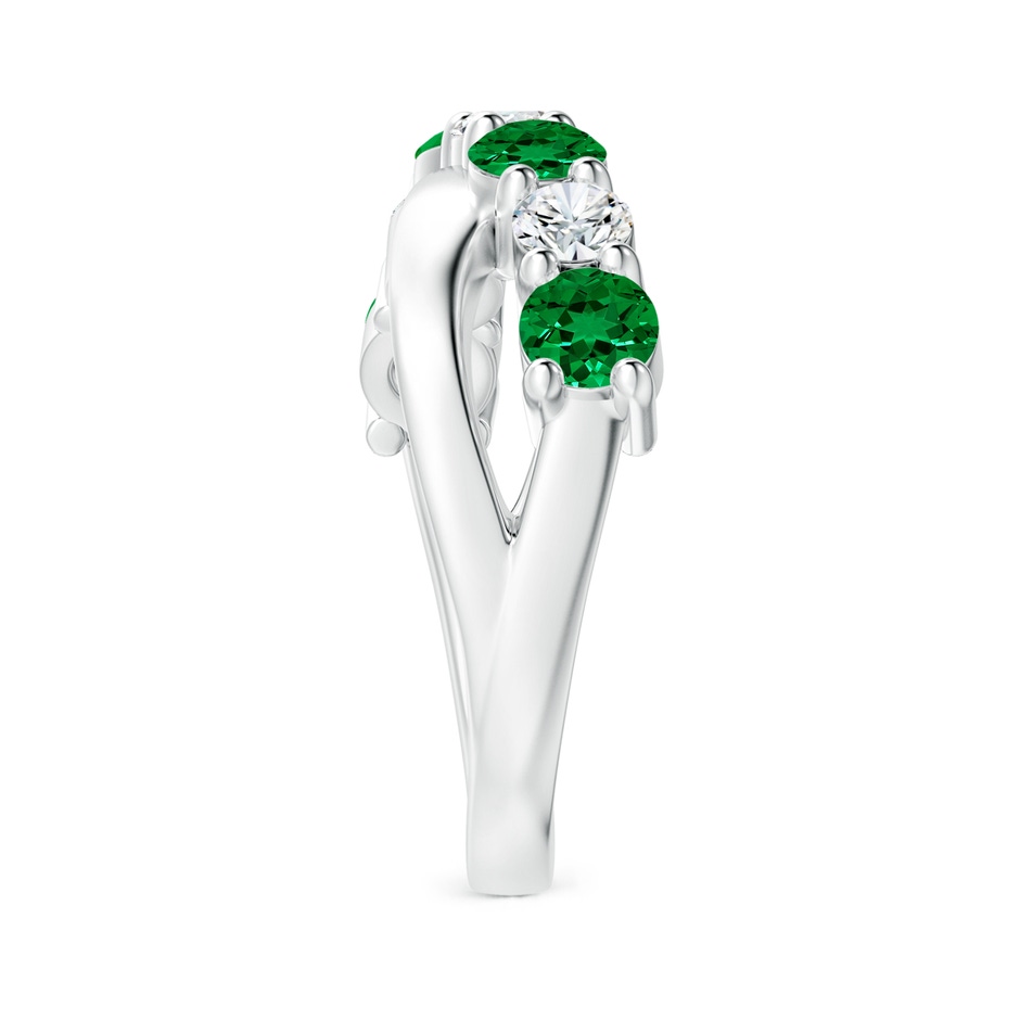 4mm Labgrown Lab-Grown Round Emerald and Diamond Crossover Ring in White Gold side 299