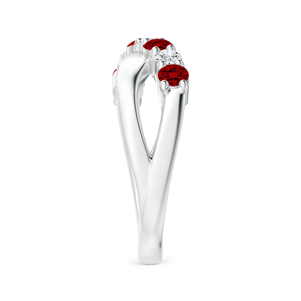 3mm Labgrown Lab-Grown Round Ruby and Diamond Crossover Ring in White Gold Side 299