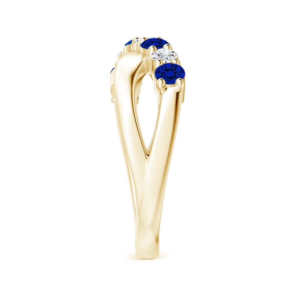 3mm Labgrown Lab-Grown Round Blue Sapphire and Diamond Crossover Ring in Yellow Gold Side 299