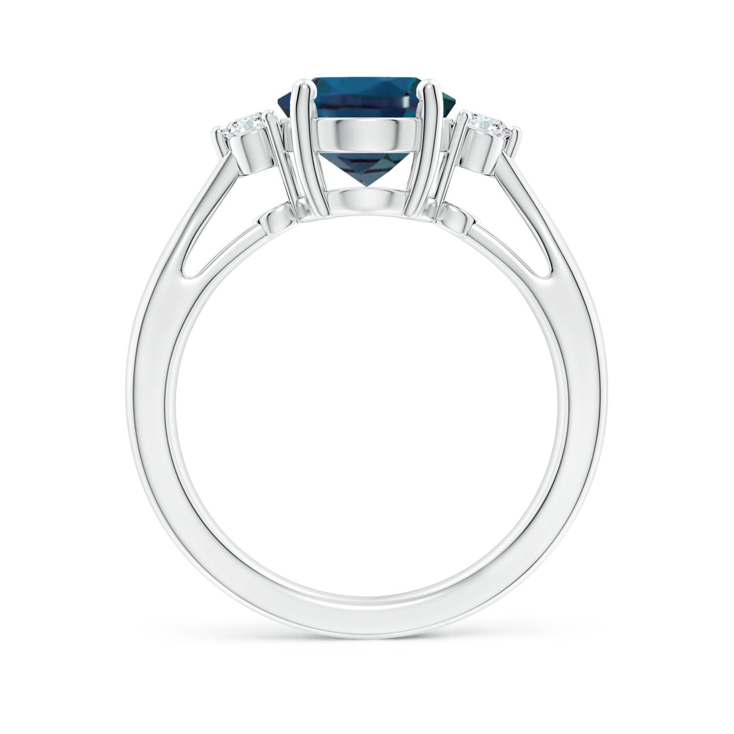 10x8mm Labgrown Tapered Shank Lab-Grown Alexandrite Solitaire Ring with Diamond Accents in 18K White Gold