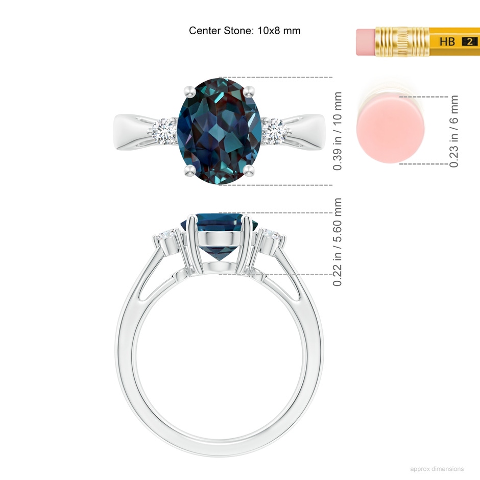 10x8mm Labgrown Tapered Shank Lab-Grown Alexandrite Solitaire Ring with Diamond Accents in 18K White Gold ruler