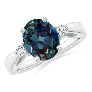 10x8mm Labgrown Tapered Shank Lab-Grown Alexandrite Solitaire Ring with Diamond Accents in P950 Platinum