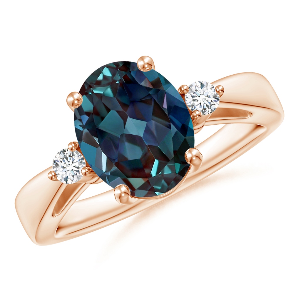 10x8mm Labgrown Tapered Shank Lab-Grown Alexandrite Solitaire Ring with Diamond Accents in Rose Gold