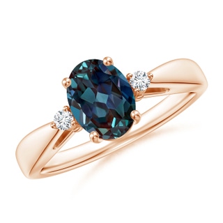 8x6mm Labgrown Tapered Shank Lab-Grown Alexandrite Solitaire Ring with Diamond Accents in Rose Gold