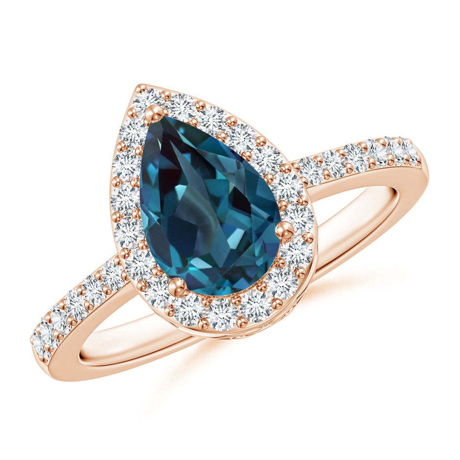 8x6mm Labgrown Pear Lab-Grown Alexandrite Ring with Diamond Halo in 18K Rose Gold 