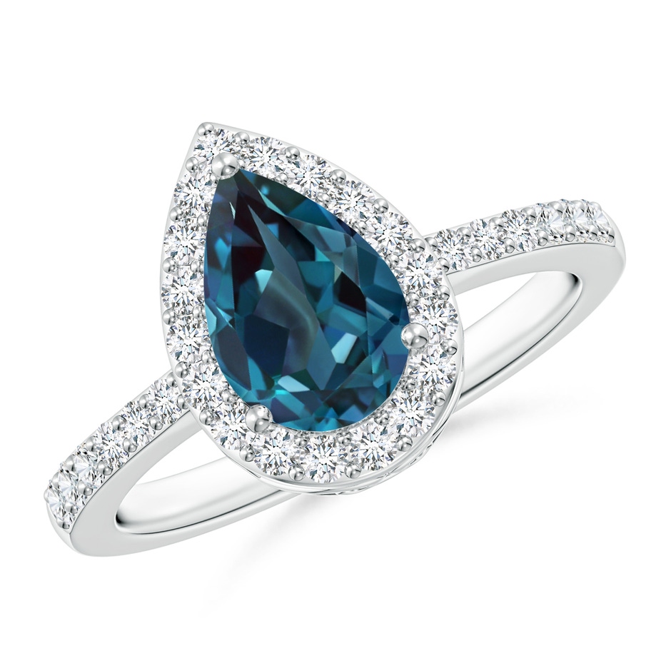 8x6mm Labgrown Pear Lab-Grown Alexandrite Ring with Diamond Halo in White Gold 