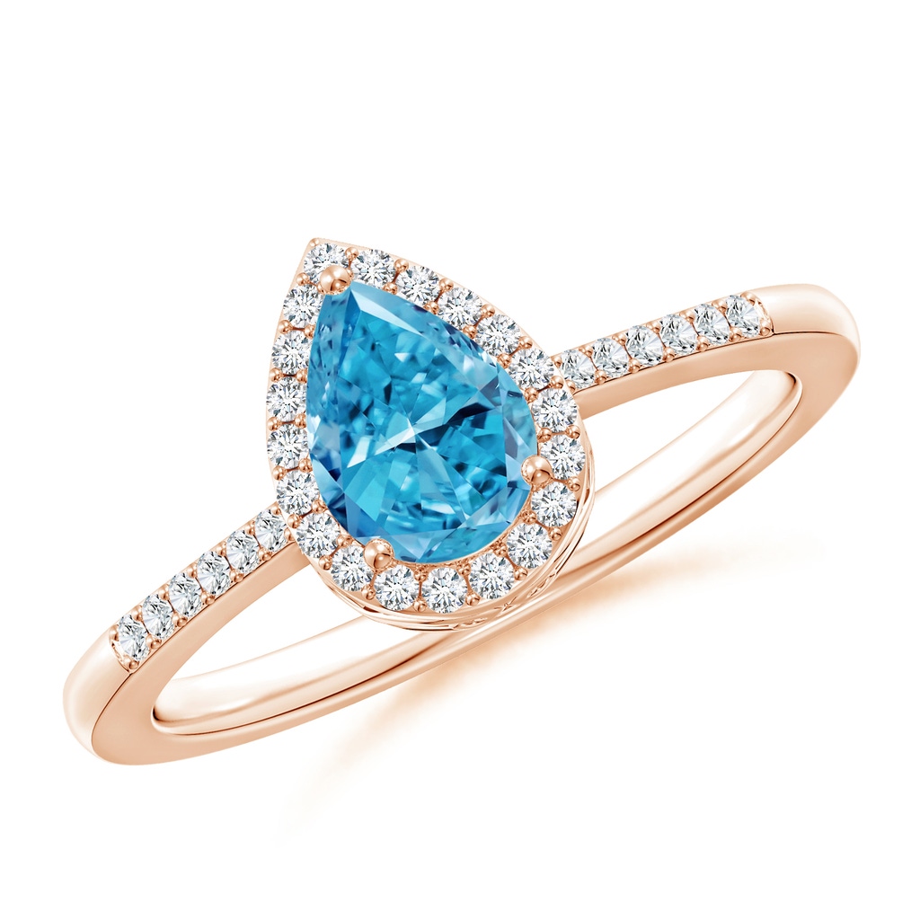 7x5mm Labgrown Pear Lab-Grown Fancy Intense Blue Diamond Ring with Halo in Rose Gold