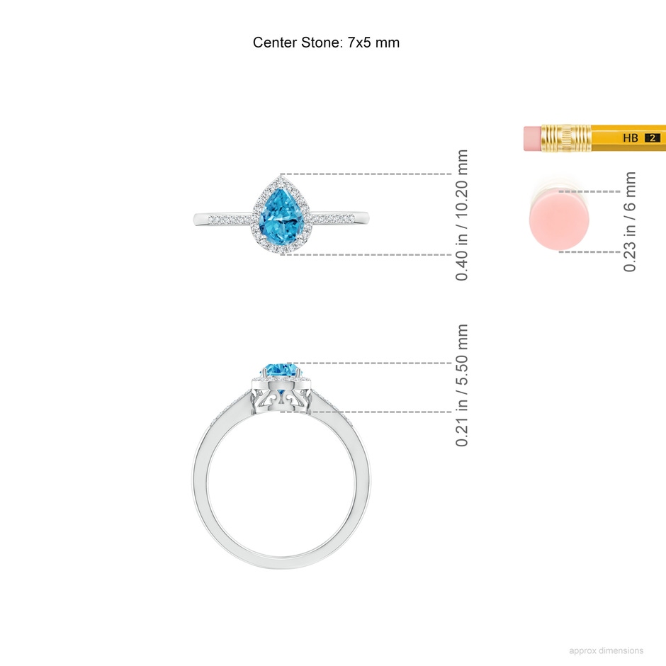 7x5mm Labgrown Pear Lab-Grown Fancy Intense Blue Diamond Ring with Halo in White Gold ruler