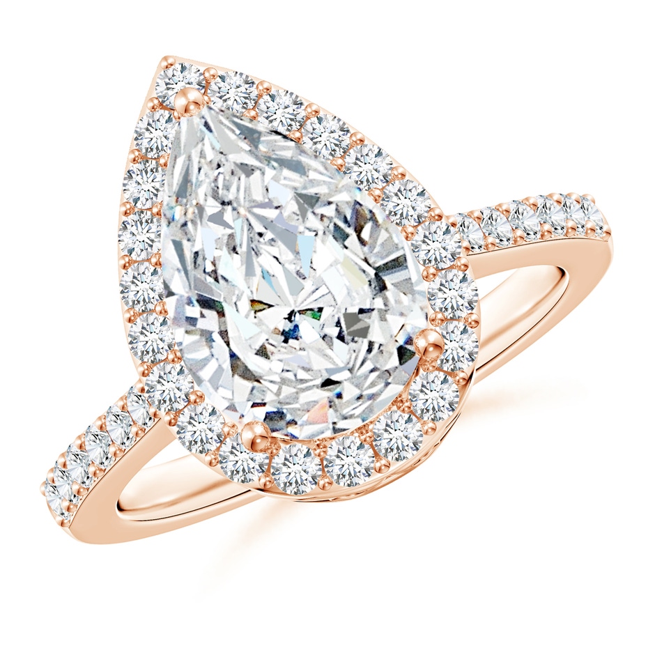 12x8mm FGVS Lab-Grown Pear Diamond Ring with Halo in Rose Gold 