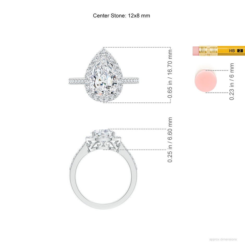12x8mm FGVS Lab-Grown Pear Diamond Ring with Halo in White Gold ruler