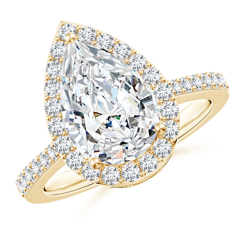 12x8mm FGVS Lab-Grown Pear Diamond Ring with Halo in Yellow Gold 
