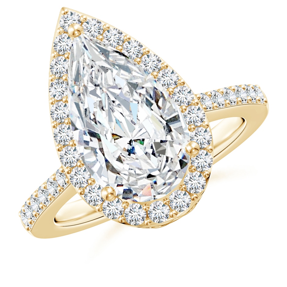 14x8mm FGVS Lab-Grown Pear Diamond Ring with Halo in Yellow Gold 