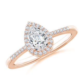 7x5mm FGVS Lab-Grown Pear Diamond Ring with Halo in 9K Rose Gold