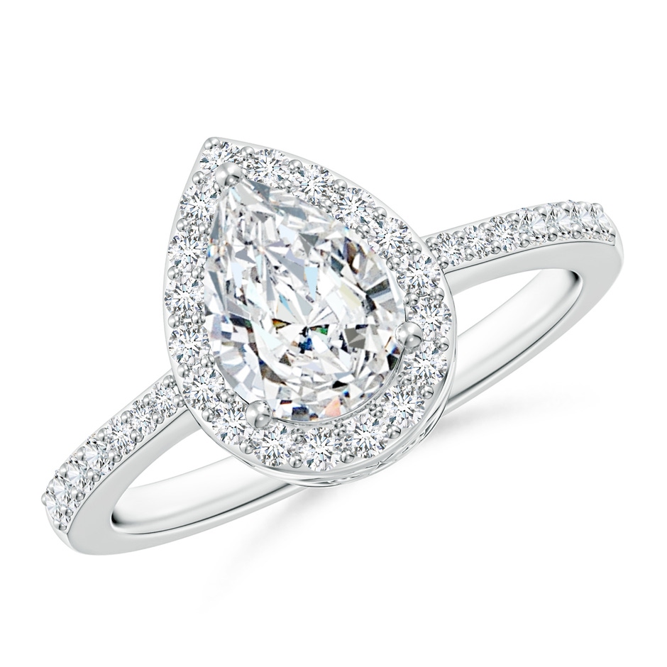 8x5mm FGVS Lab-Grown Pear Diamond Ring with Halo in 10K White Gold 