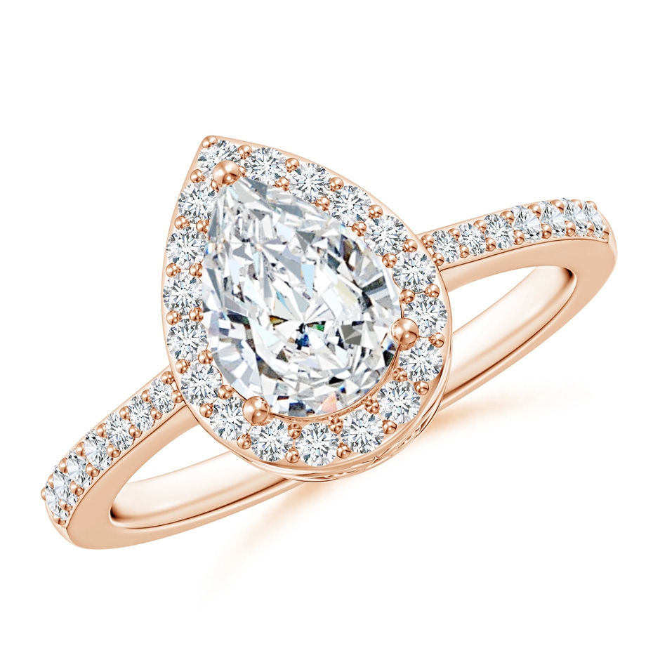 8x5mm FGVS Lab-Grown Pear Diamond Ring with Halo in Rose Gold 