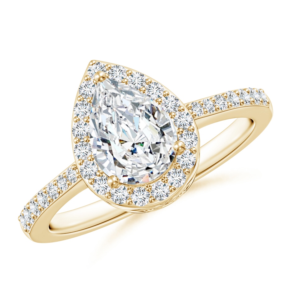 8x5mm FGVS Lab-Grown Pear Diamond Ring with Halo in Yellow Gold 