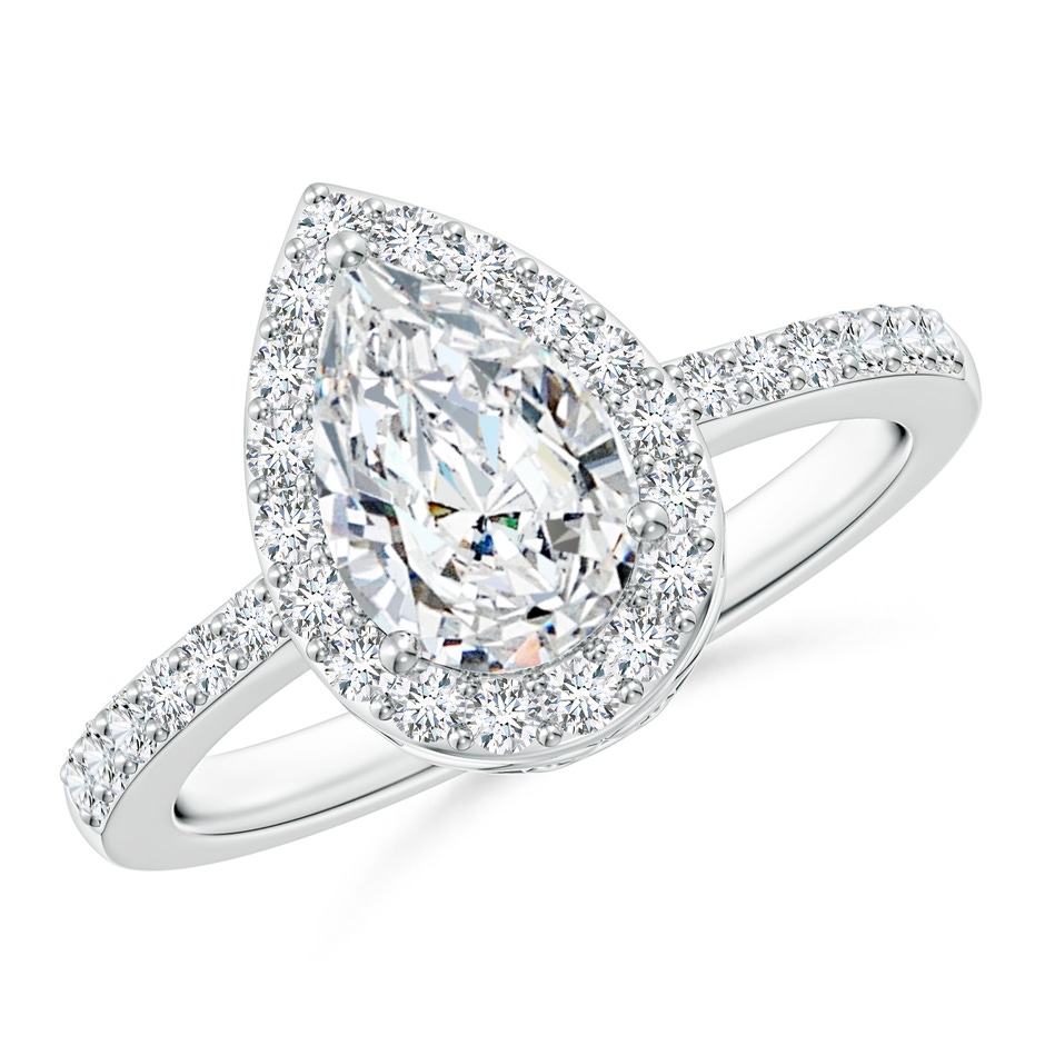 9x6mm FGVS Lab-Grown Pear Diamond Ring with Halo in 10K White Gold 