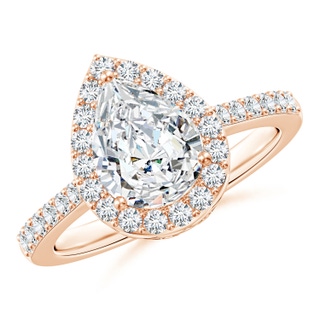 9x7mm FGVS Lab-Grown Pear Diamond Ring with Halo in 18K Rose Gold