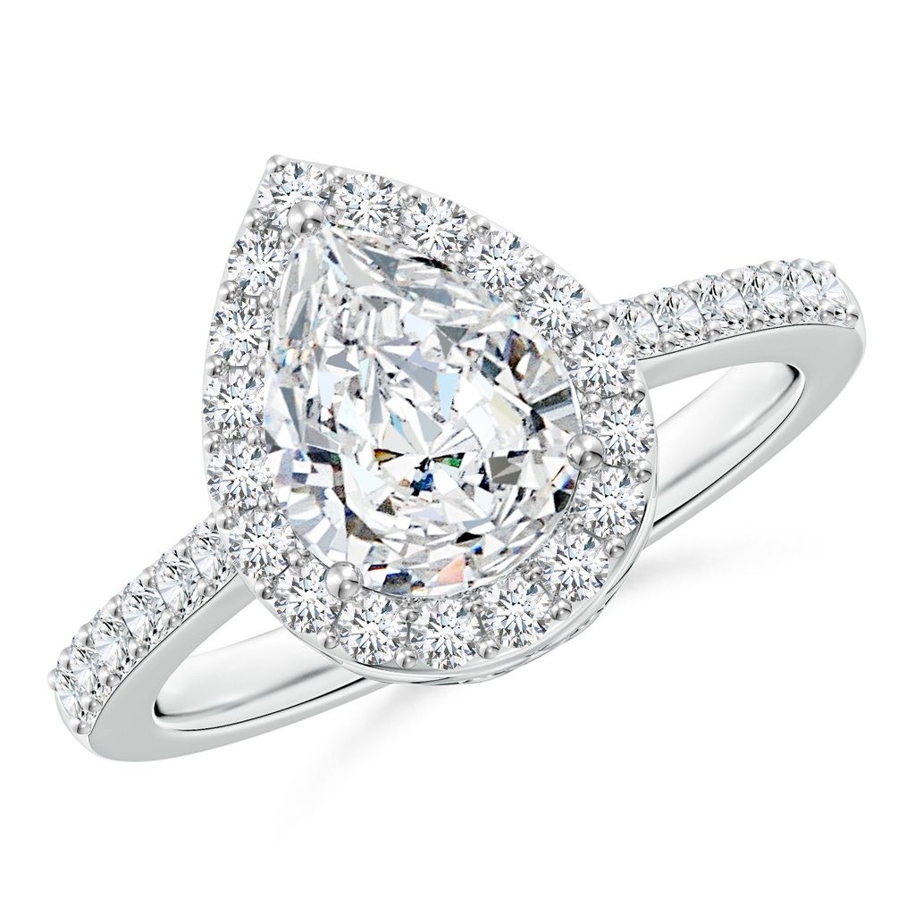 9x7mm FGVS Lab-Grown Pear Diamond Ring with Halo in White Gold