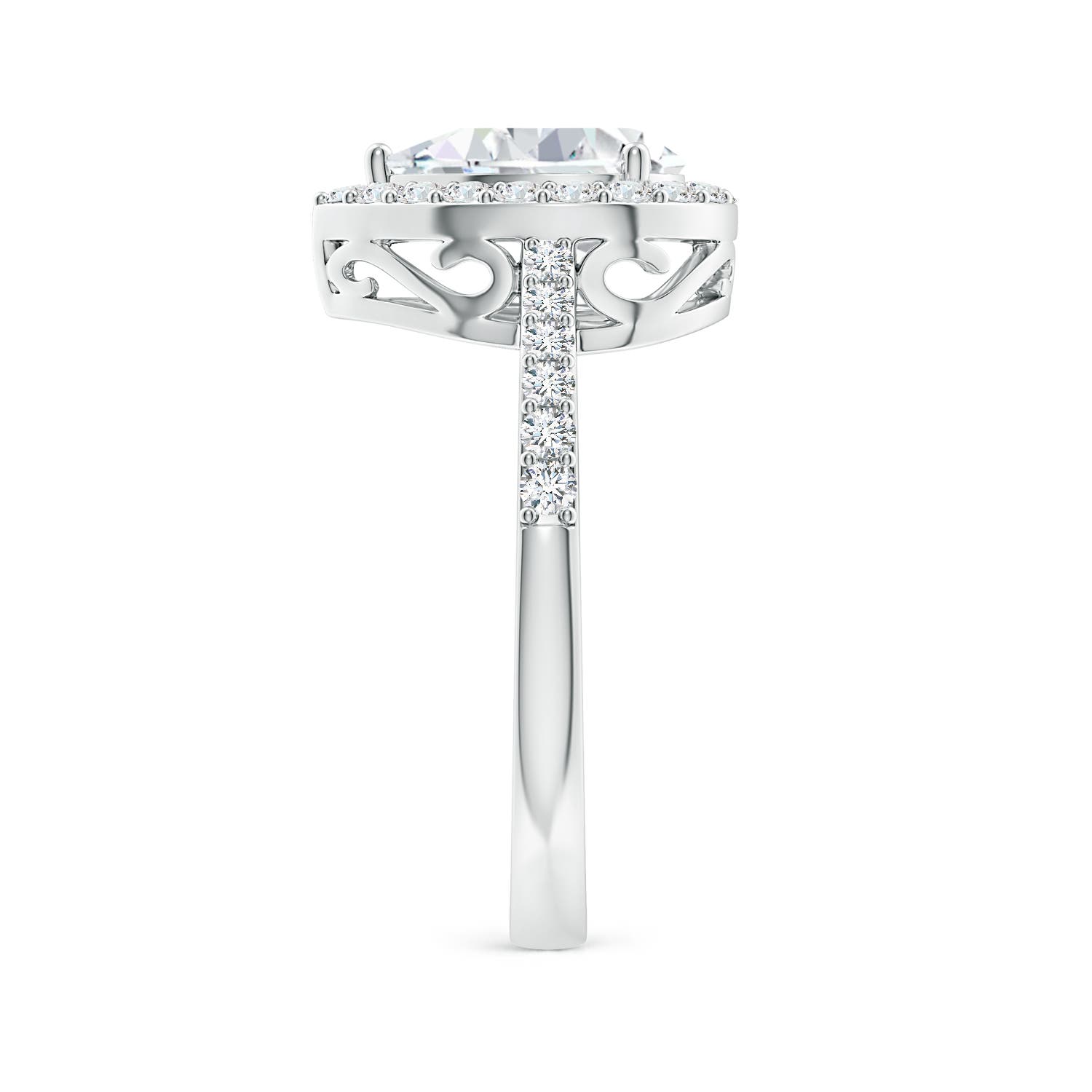9x7mm FGVS Lab-Grown Pear Diamond Ring with Halo in White Gold - side 4
