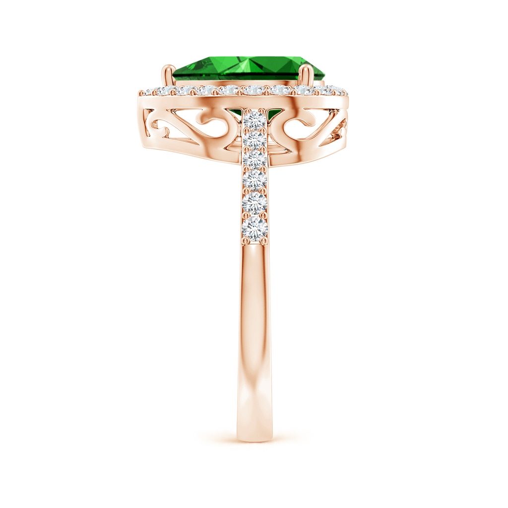 10x8mm Labgrown Lab-Grown Pear Emerald Ring with Diamond Halo in 9K Rose Gold Side 299