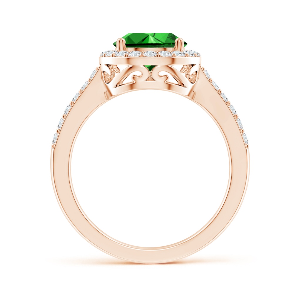 10x8mm Labgrown Lab-Grown Pear Emerald Ring with Diamond Halo in Rose Gold - side 199
