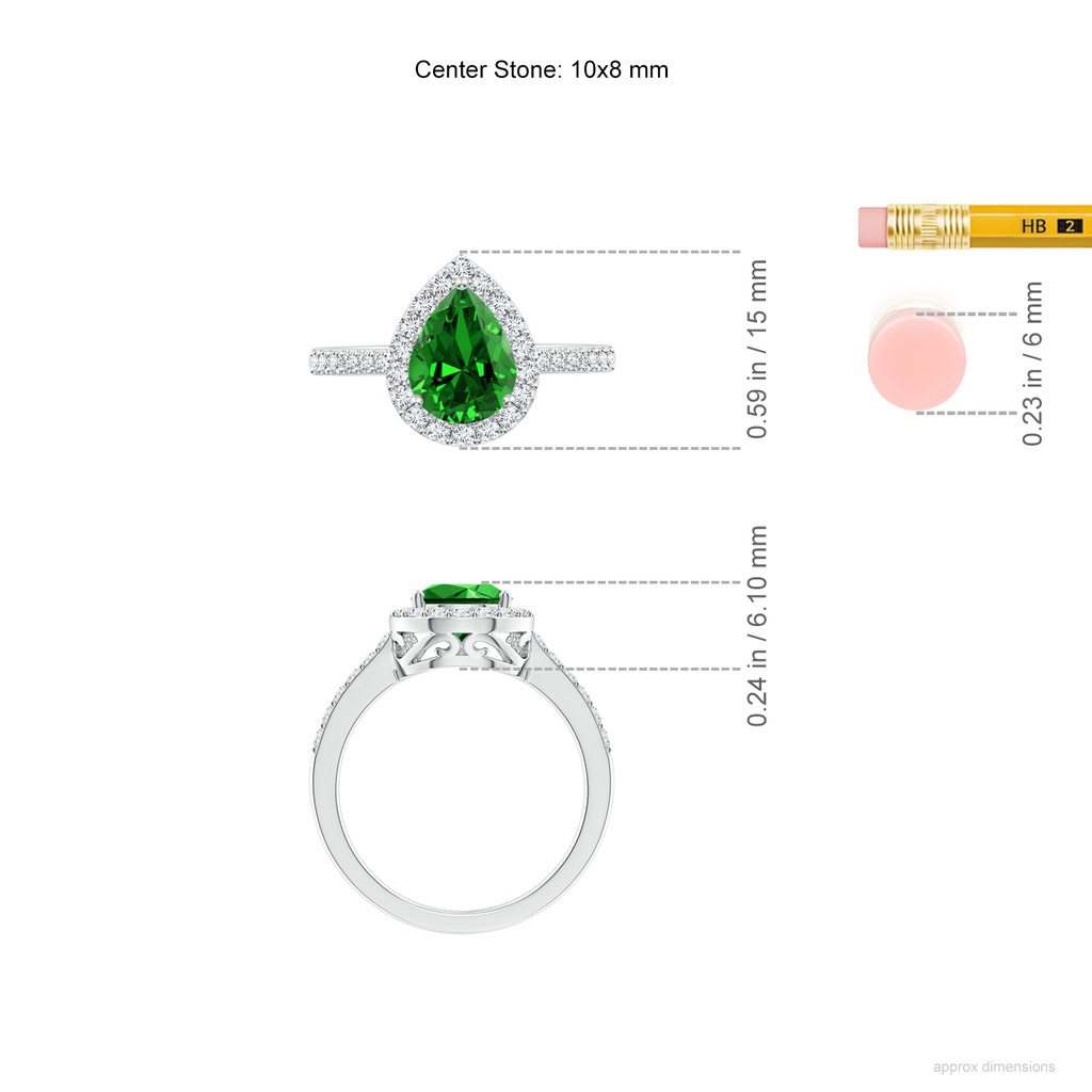 10x8mm Labgrown Lab-Grown Pear Emerald Ring with Diamond Halo in White Gold ruler