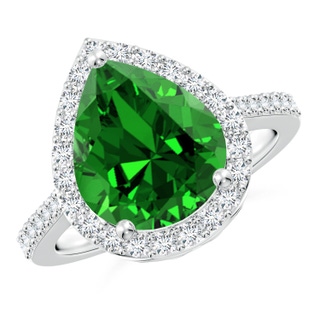 12x10mm Labgrown Lab-Grown Pear Emerald Ring with Diamond Halo in P950 Platinum
