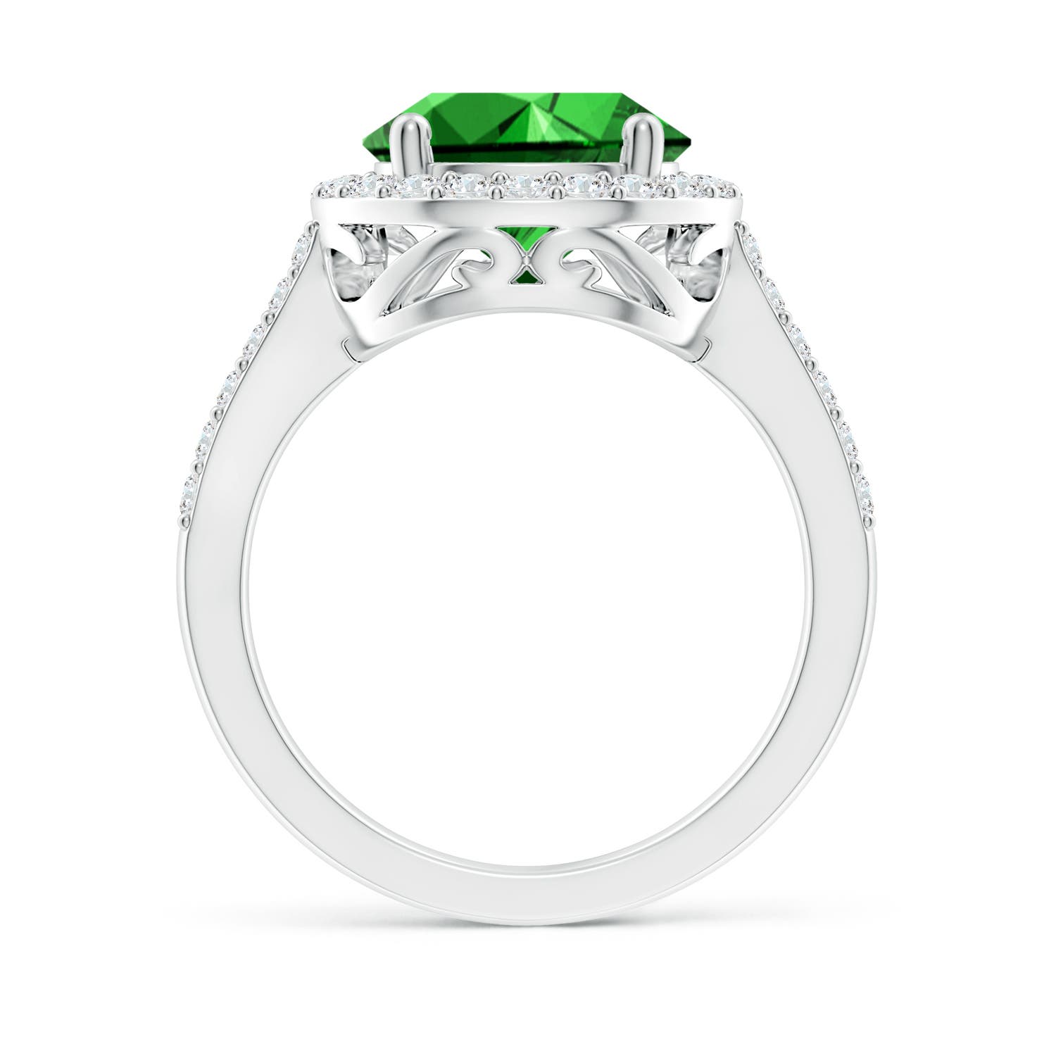 12x10mm Labgrown Lab-Grown Pear Emerald Ring with Diamond Halo in P950 Platinum