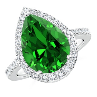 14x10mm Labgrown Lab-Grown Pear Emerald Ring with Diamond Halo in P950 Platinum