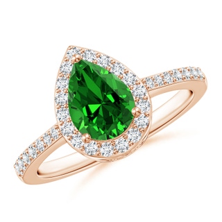 8x6mm Labgrown Lab-Grown Pear Emerald Ring with Diamond Halo in 10K Rose Gold