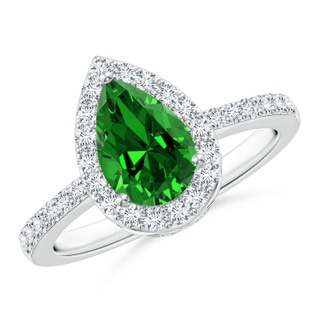 9x6mm Labgrown Lab-Grown Pear Emerald Ring with Diamond Halo in White Gold