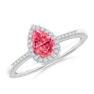 7x5mm Labgrown Pear Lab-Grown Fancy Intense Pink Diamond Ring with Halo in White Gold