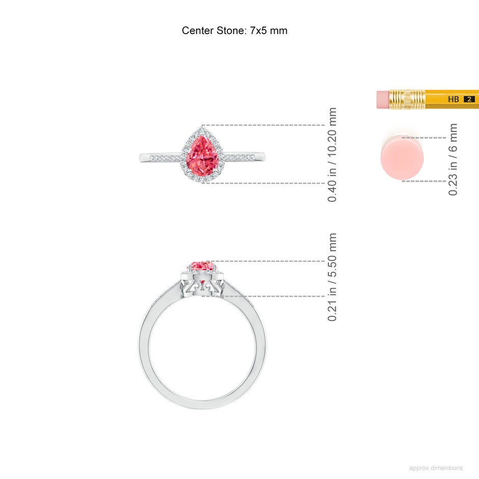 7x5mm Labgrown Pear Lab-Grown Fancy Intense Pink Diamond Ring with Halo in White Gold ruler