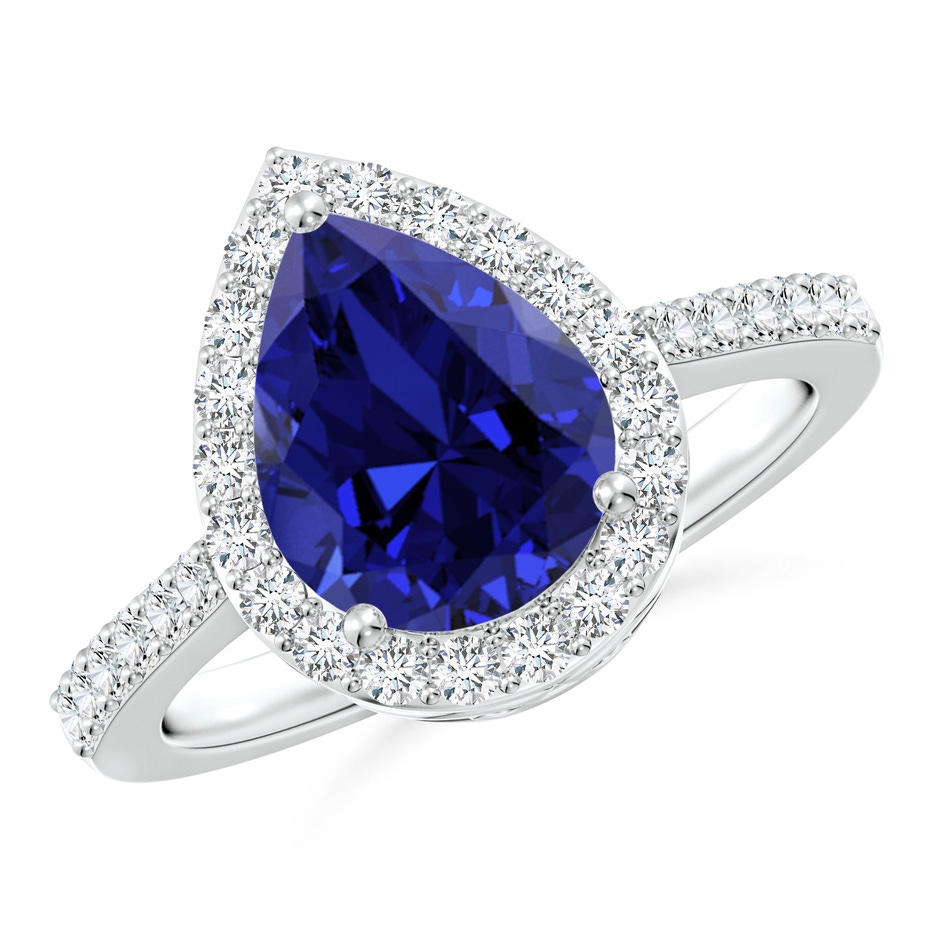 10x8mm Labgrown Lab-Grown Pear Sapphire Ring with Diamond Halo in P950 Platinum 