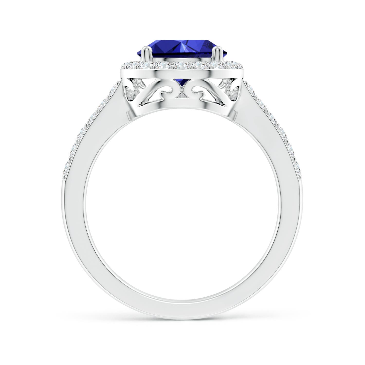 10x8mm Labgrown Lab-Grown Pear Sapphire Ring with Diamond Halo in P950 Platinum