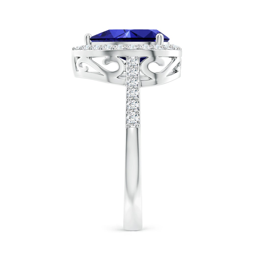 10x8mm Labgrown Lab-Grown Pear Sapphire Ring with Diamond Halo in White Gold - side 4