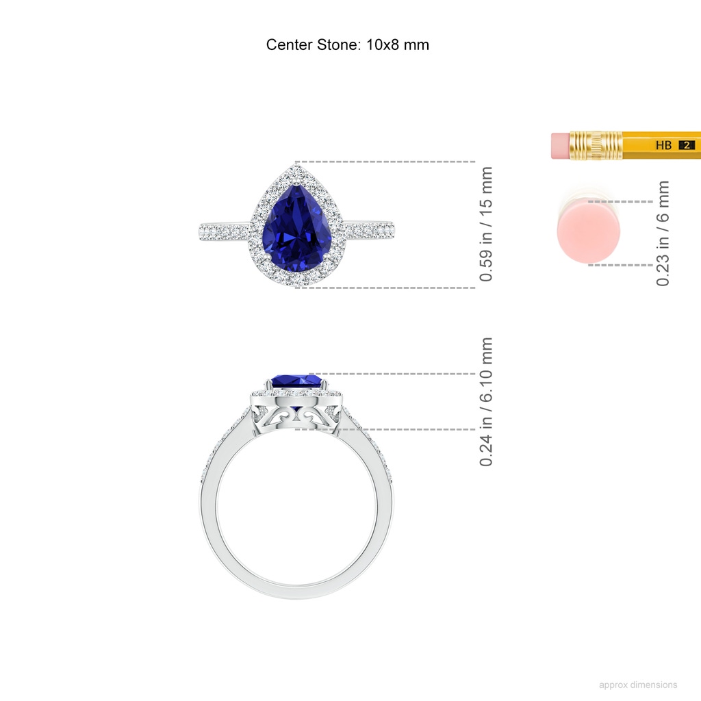 10x8mm Labgrown Lab-Grown Pear Sapphire Ring with Diamond Halo in White Gold ruler