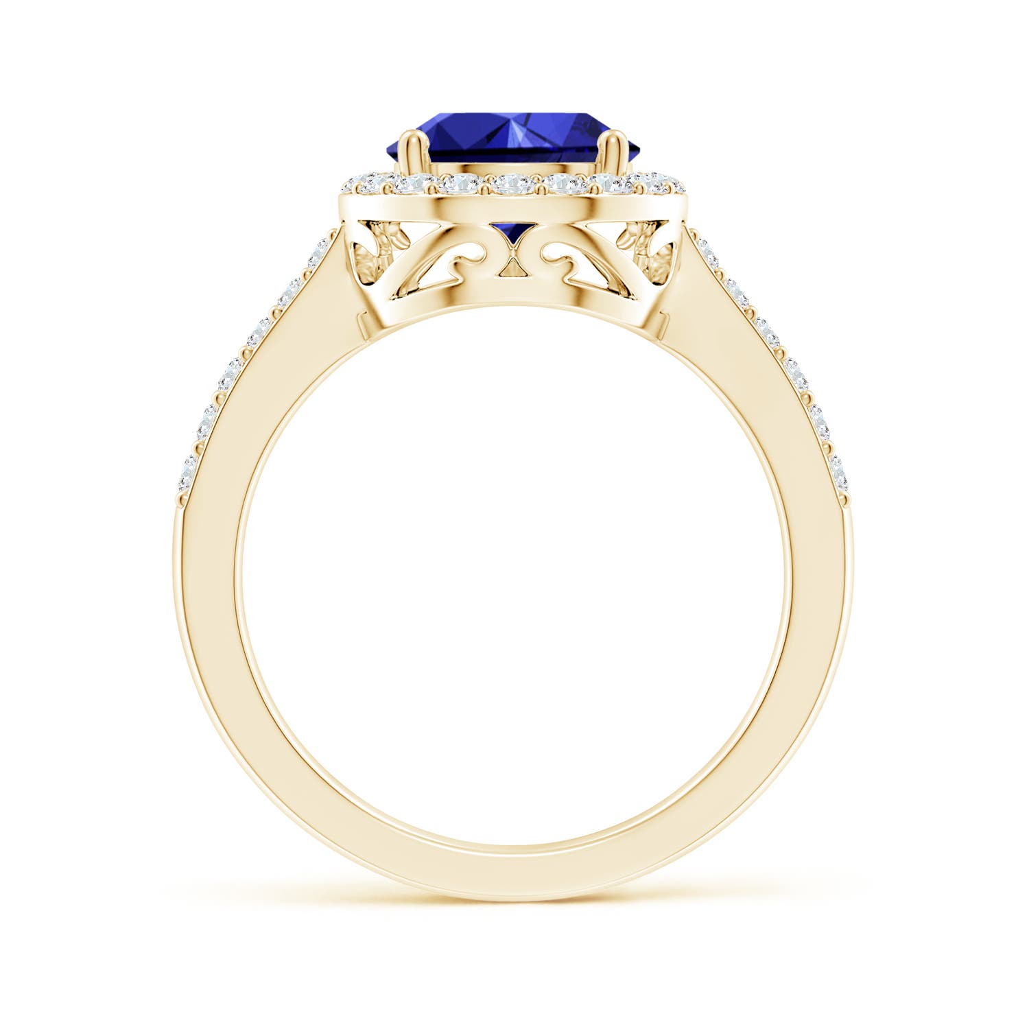10x8mm Labgrown Lab-Grown Pear Sapphire Ring with Diamond Halo in Yellow Gold