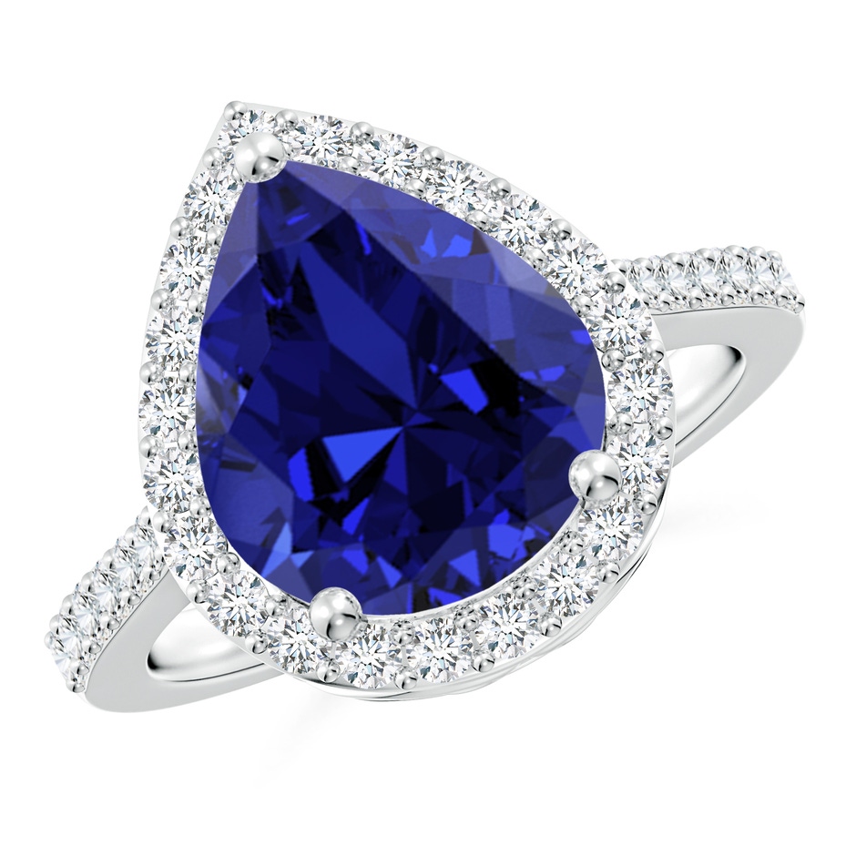 12x10mm Labgrown Lab-Grown Pear Sapphire Ring with Diamond Halo in P950 Platinum 