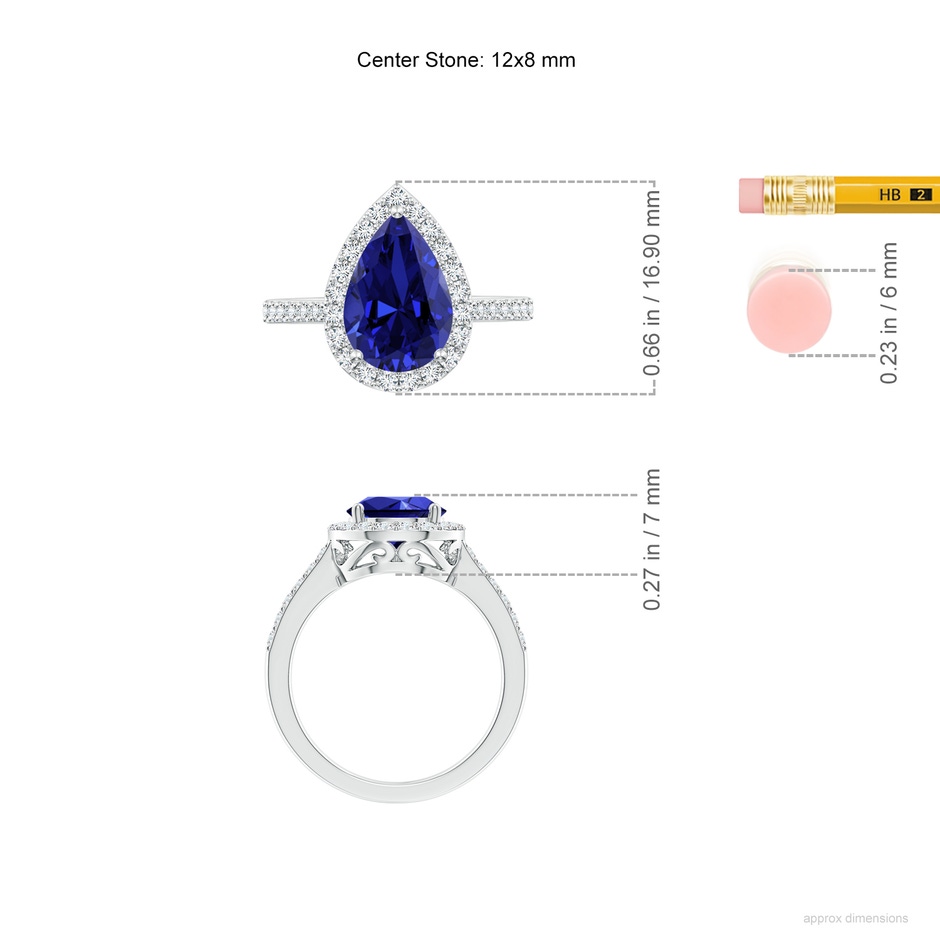 12x10mm Labgrown Lab-Grown Pear Sapphire Ring with Diamond Halo in P950 Platinum ruler