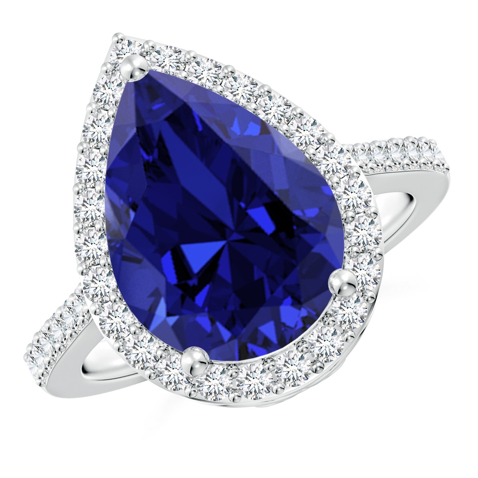 14x10mm Labgrown Lab-Grown Pear Sapphire Ring with Diamond Halo in P950 Platinum 