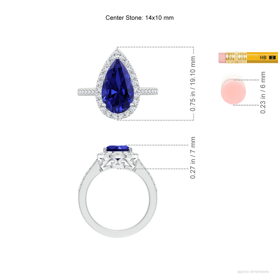 14x10mm Labgrown Lab-Grown Pear Sapphire Ring with Diamond Halo in P950 Platinum ruler
