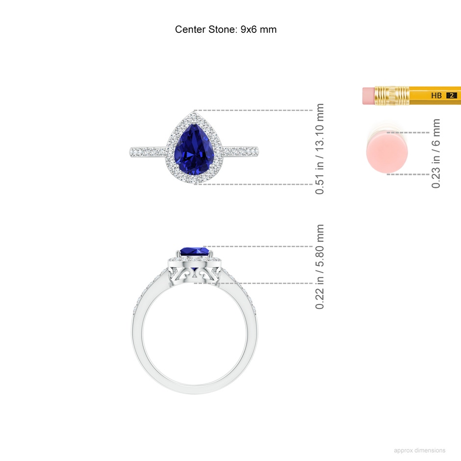 9x6mm Labgrown Lab-Grown Pear Sapphire Ring with Diamond Halo in White Gold ruler