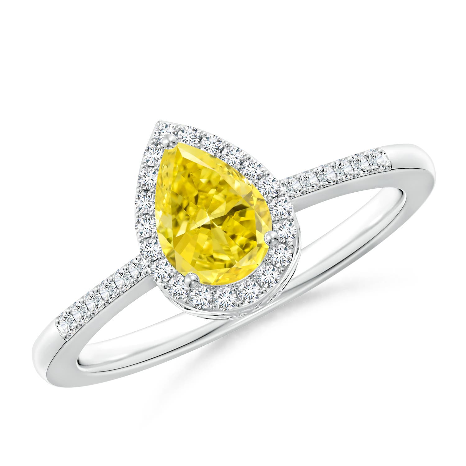 7x5mm Labgrown Pear Lab-Grown Fancy Intense Yellow Diamond Ring with Halo in P950 Platinum