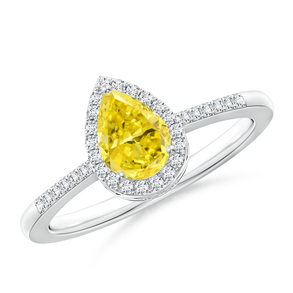 7x5mm Labgrown Pear Lab-Grown Fancy Intense Yellow Diamond Ring with Halo in White Gold