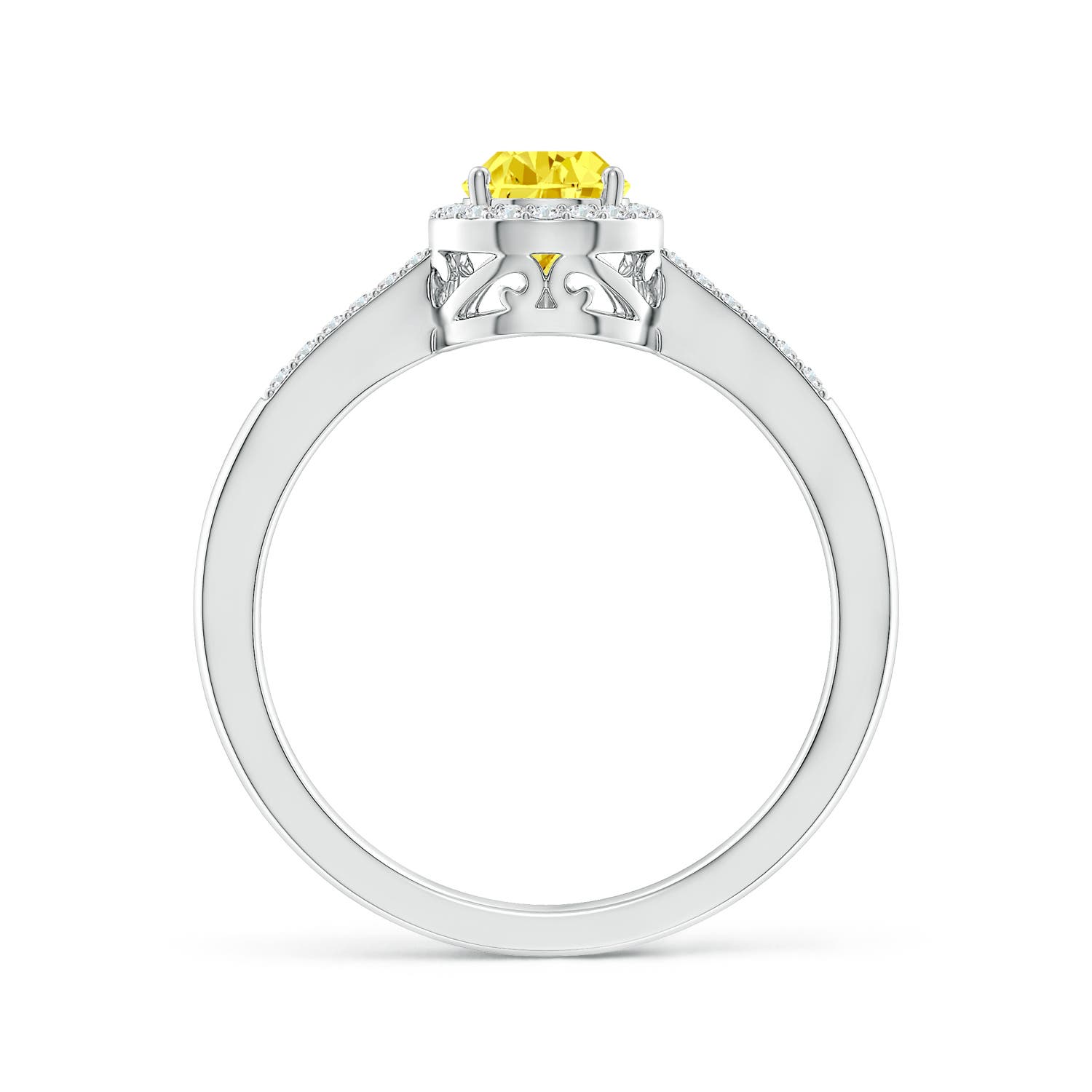 7x5mm Labgrown Pear Lab-Grown Fancy Intense Yellow Diamond Ring with Halo in White Gold - side 2